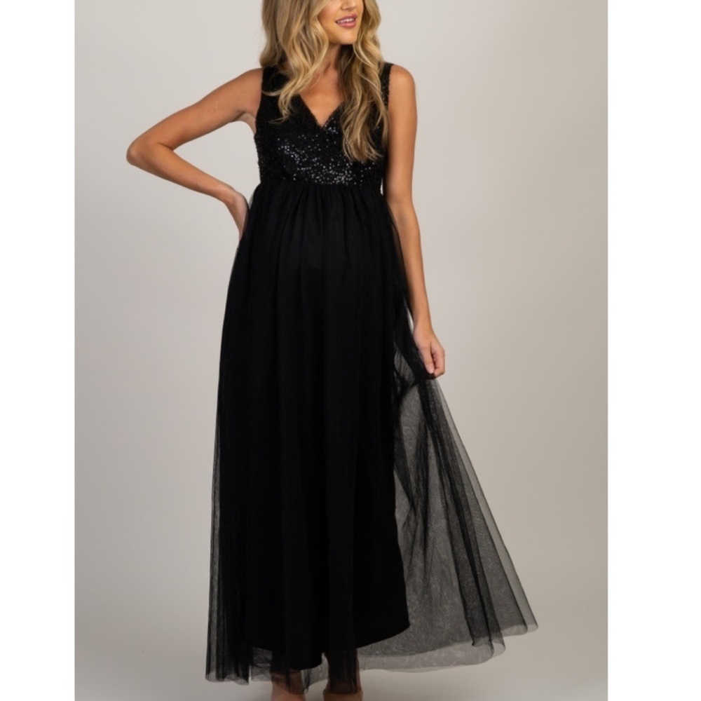 PinkBlush tulle maternity gown maxi dress Sparkle Black Medium Picture Baby Bump